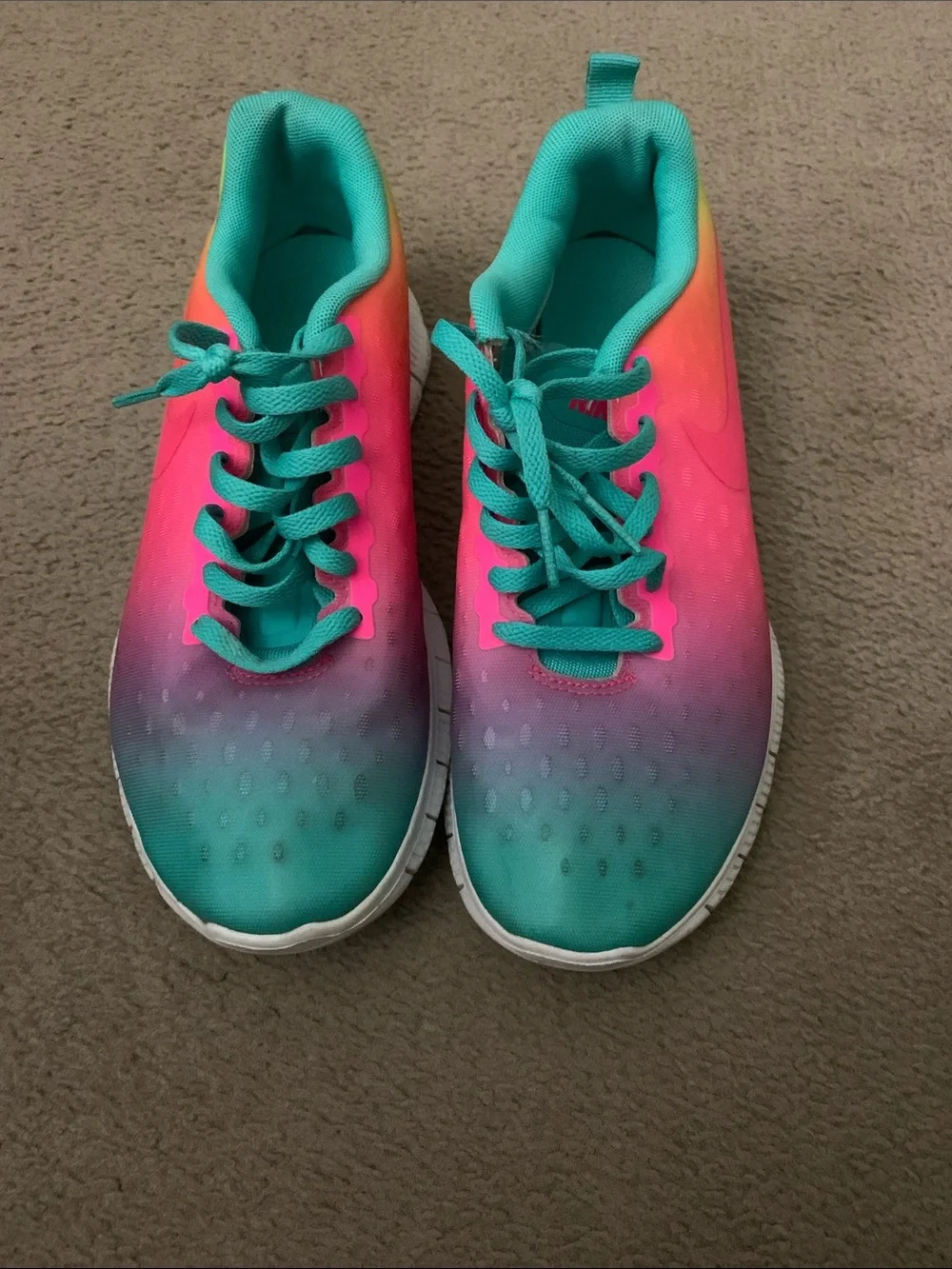 Kids Nike Gradient/Rainbow Athletic Sneakers - Teal & Pink